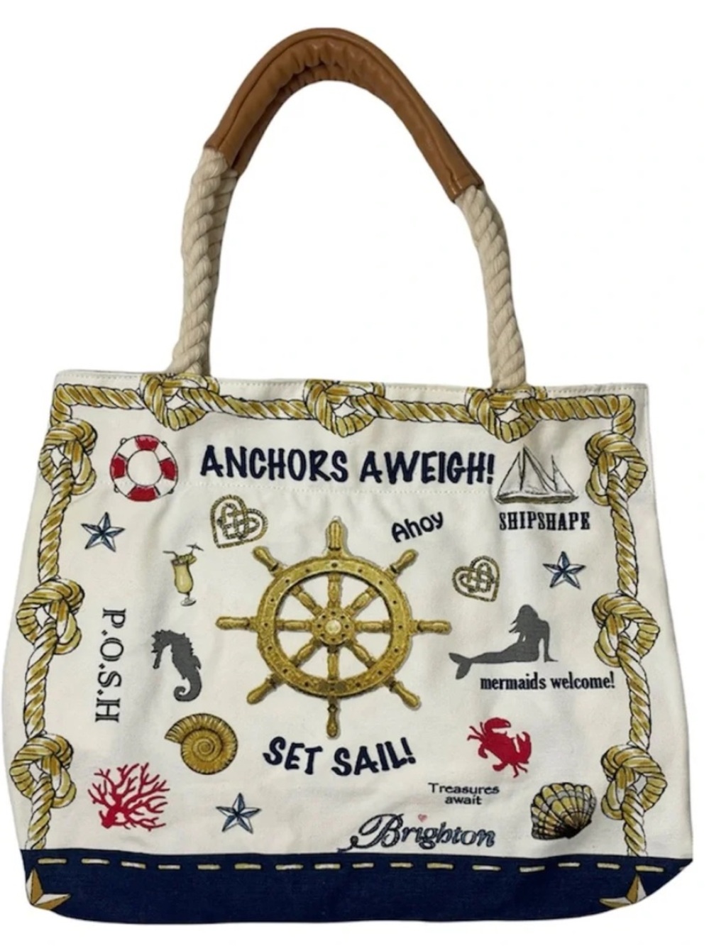 Brighton Sail Into Summer Coastal Nautical Canvas Rope Handle Tote